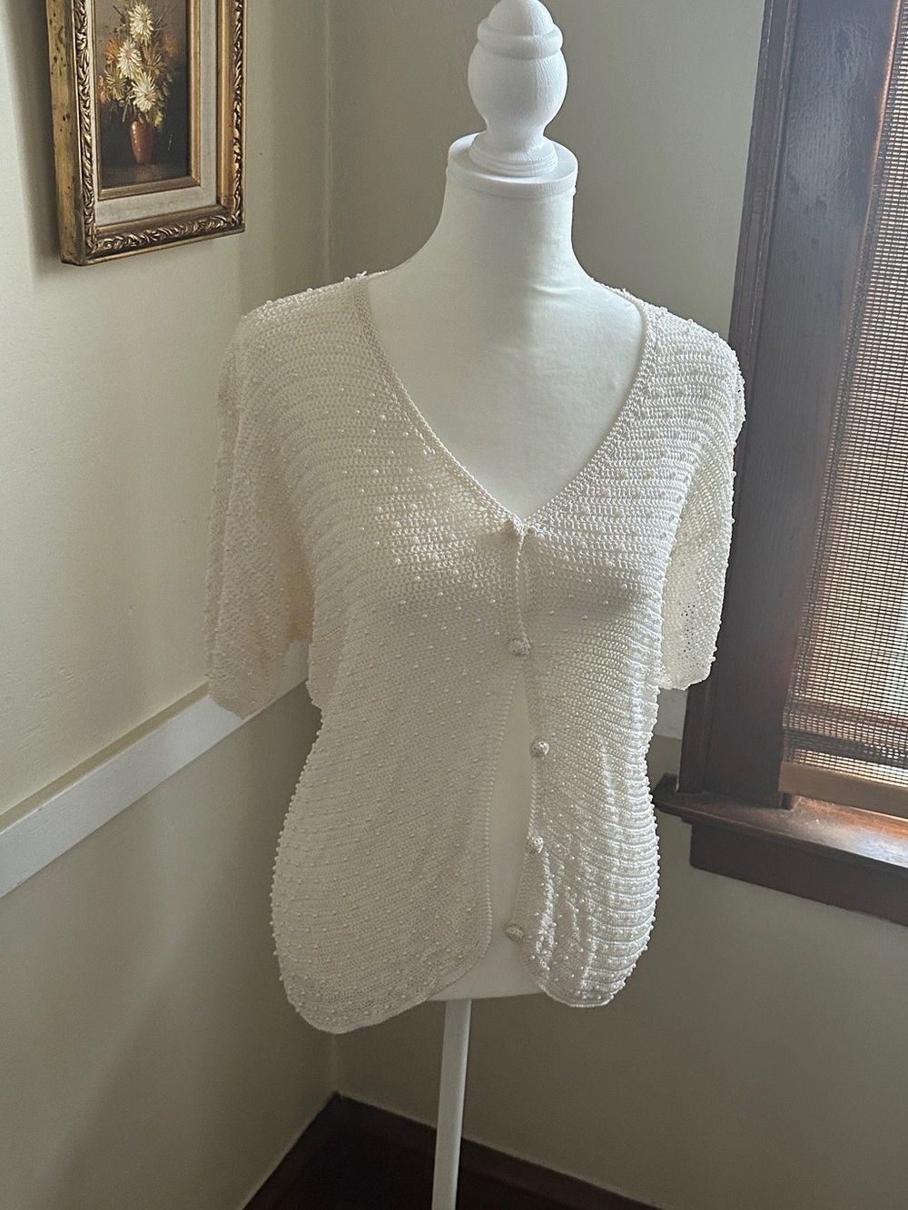 Vintage Sez So by Sacha Crochet Pearl Beaded Top | Cream | Size L